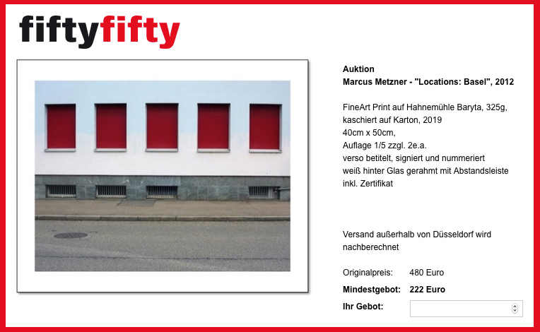 Marcus Metzner Photography - fiftyfifty Gallery Düsseldorf - Auction in aid of homeless people - April 2020