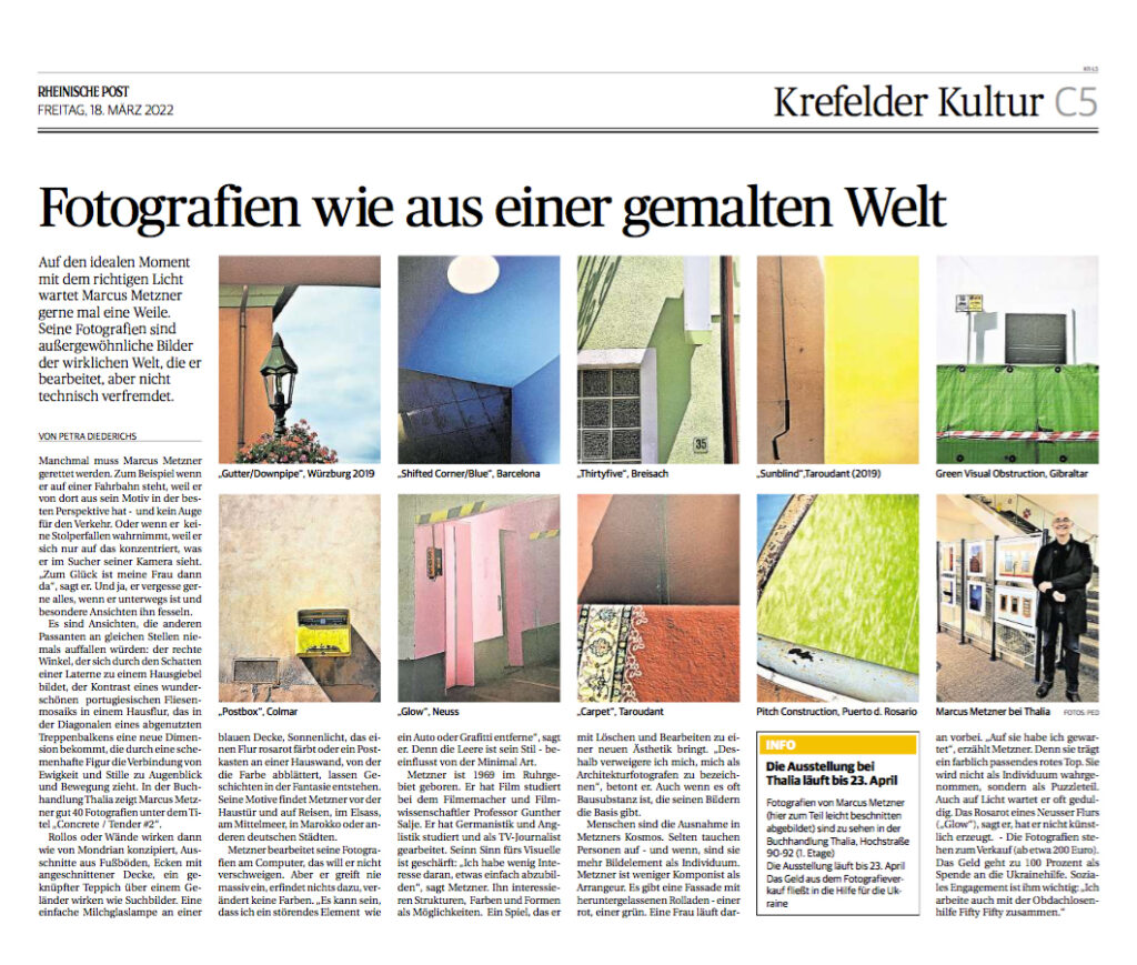 Artikel zur Ausstellung CONCRETE/TENDER#2 - Marcus Metzner: Fotografie in der Thalia Buchhandlung in Krefeld